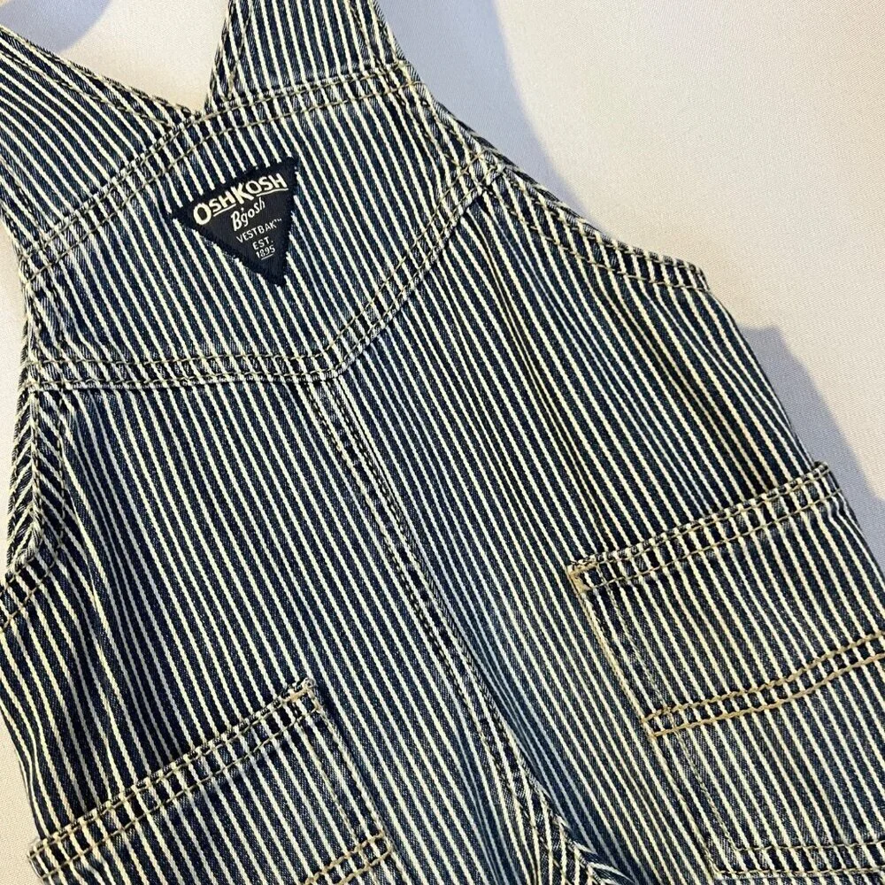 Oshkosh‎ B'Gosh Baby Blue & White Pin Striped Cotton Overalls 12M Country Farm